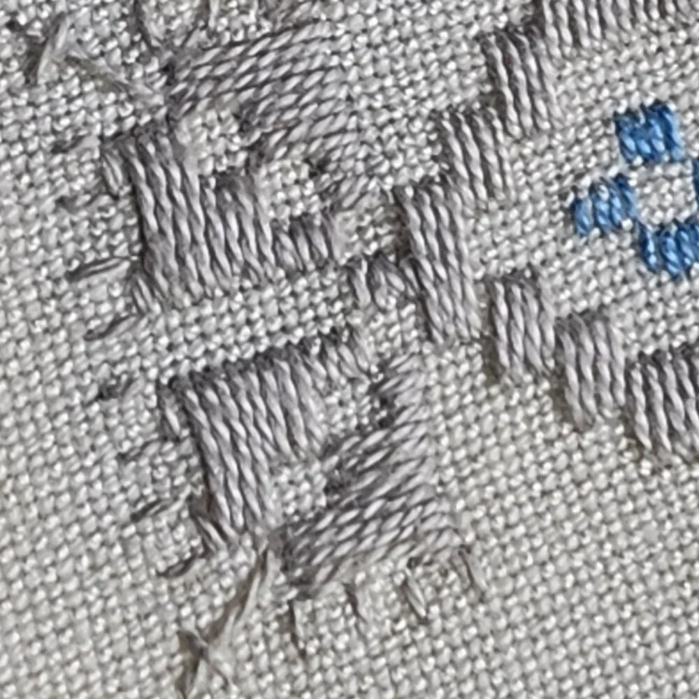 Vintage Embroidered Linen Tablecloth – 40"x40" Floral Blue Gray Stitching - Picture 6 of 13